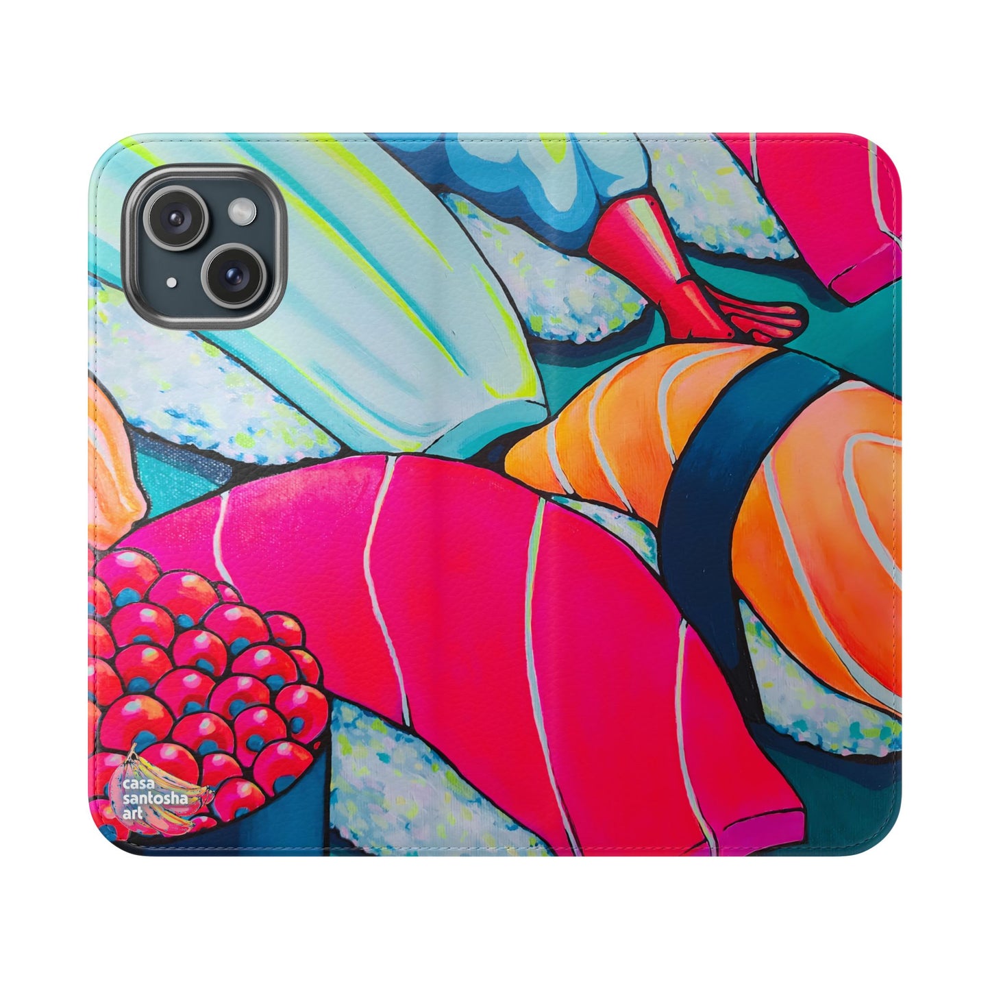 Étui portefeuille pour téléphone à clapet Neon Sushi avec porte-cartes