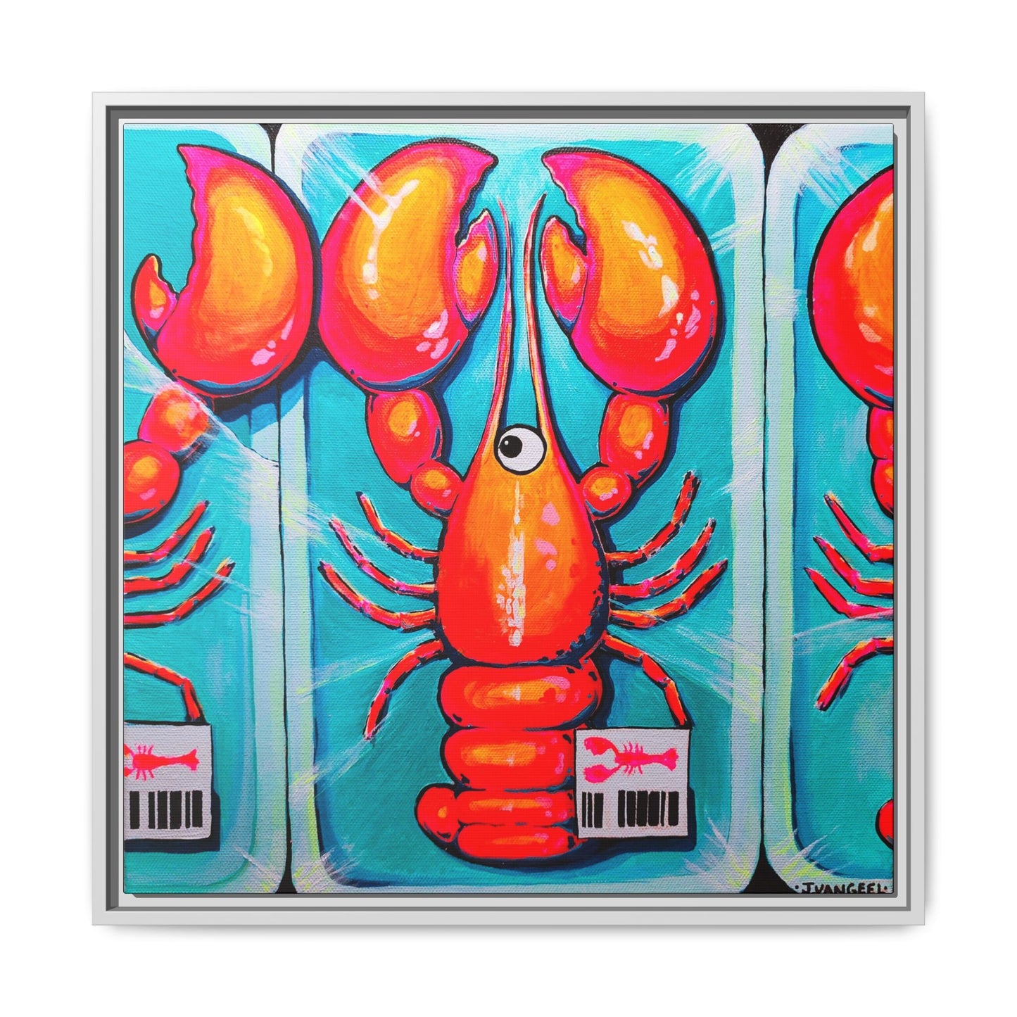 Framed Fresh Neon Lobster Canvas Print