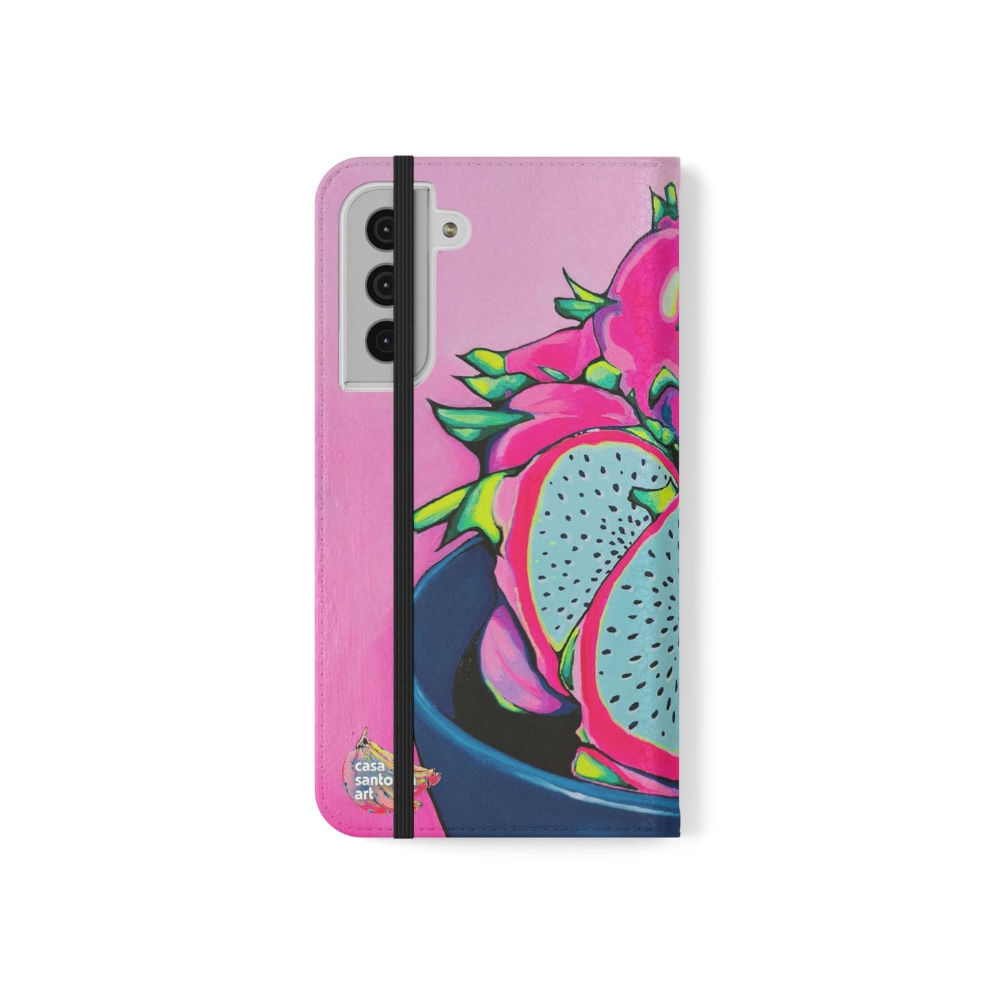 Neon Pink Dragon Fruit Flip Phone Case – Wallet Cover with Card Slots