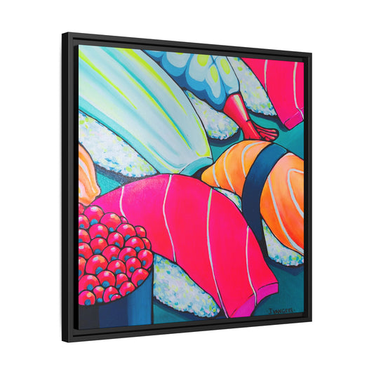Framed Neon Sushi Canvas Print