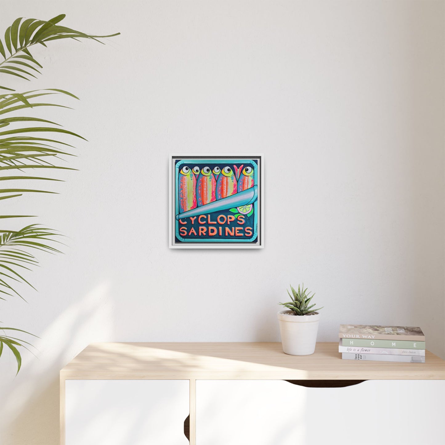 Framed Neon Sardines Canvas Print