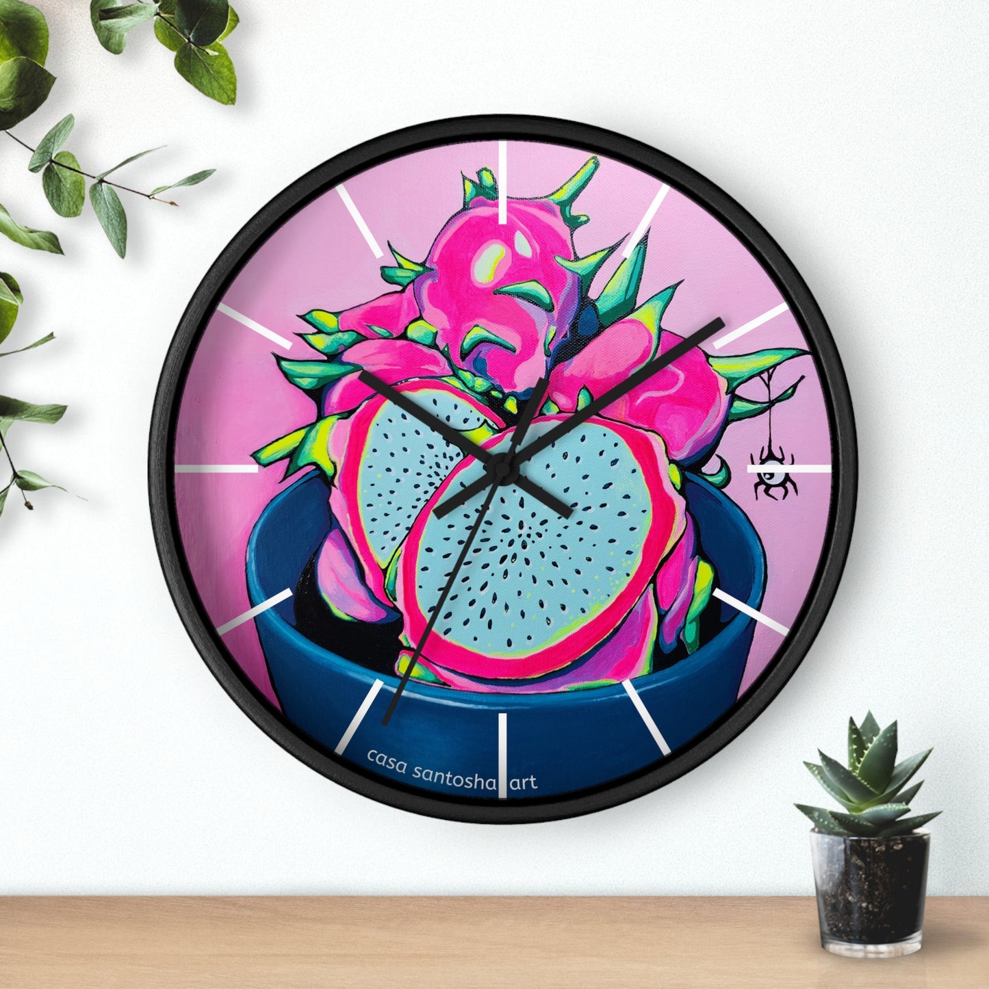 Neon Pink Dragon Fruit Pop Art Wall Clock