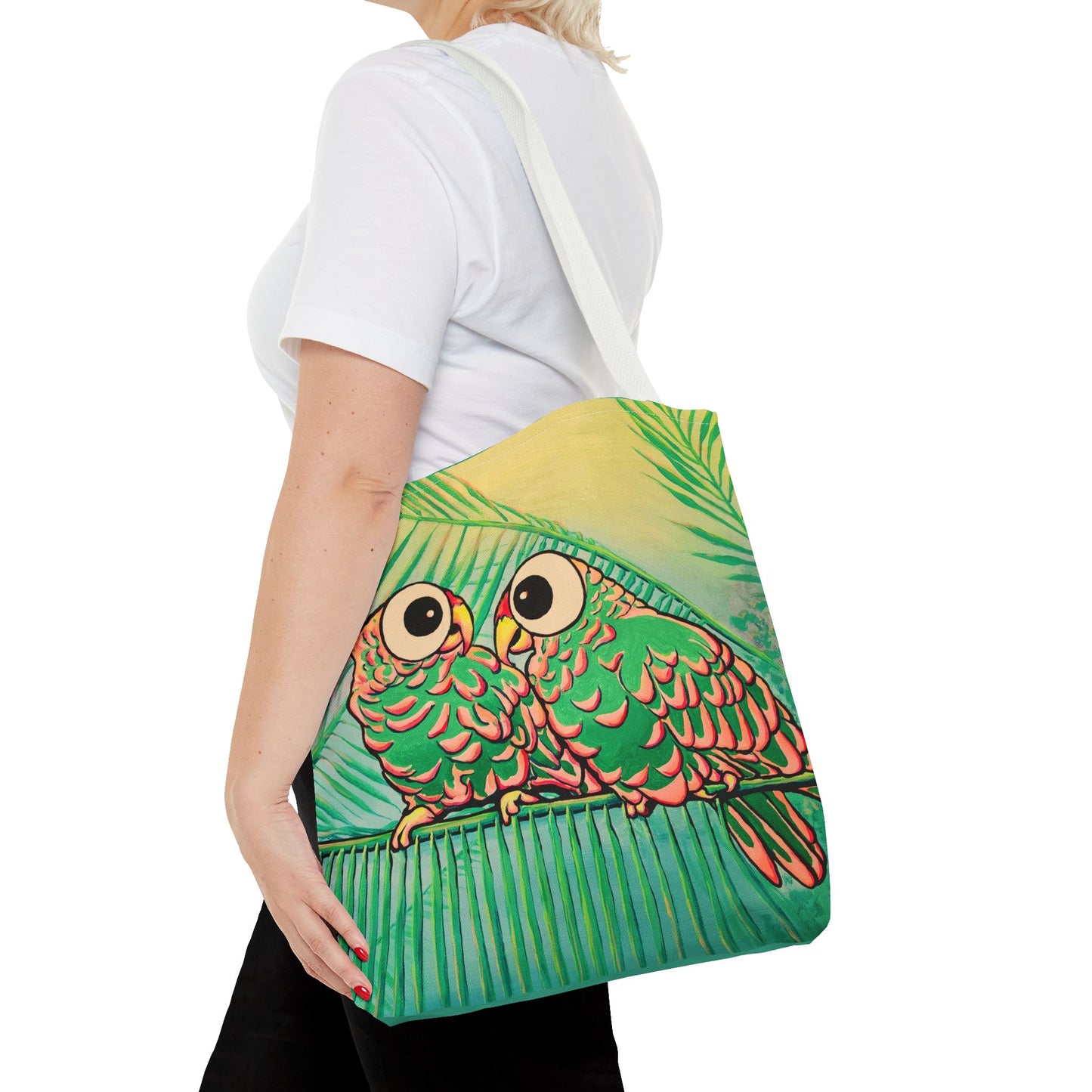 Premium Chatty Cyclops Parrots Tote Bag, Original Artist Design, Reusable Shopping Tote,  Eco-Friendly