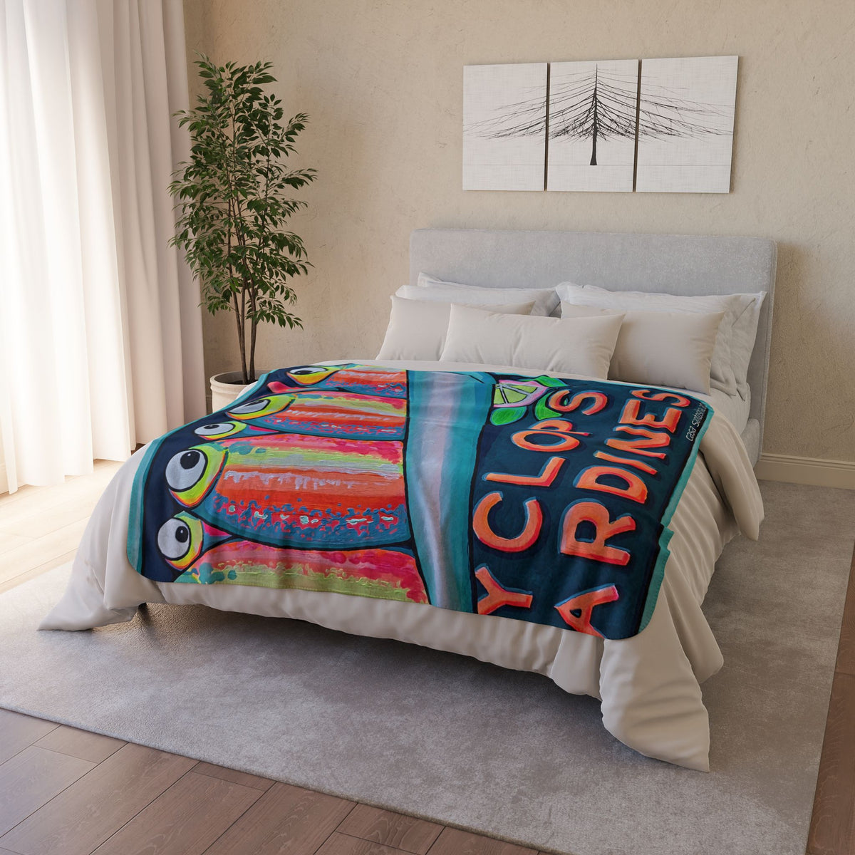 Neon Sardines Fleece Sherpa Blanket