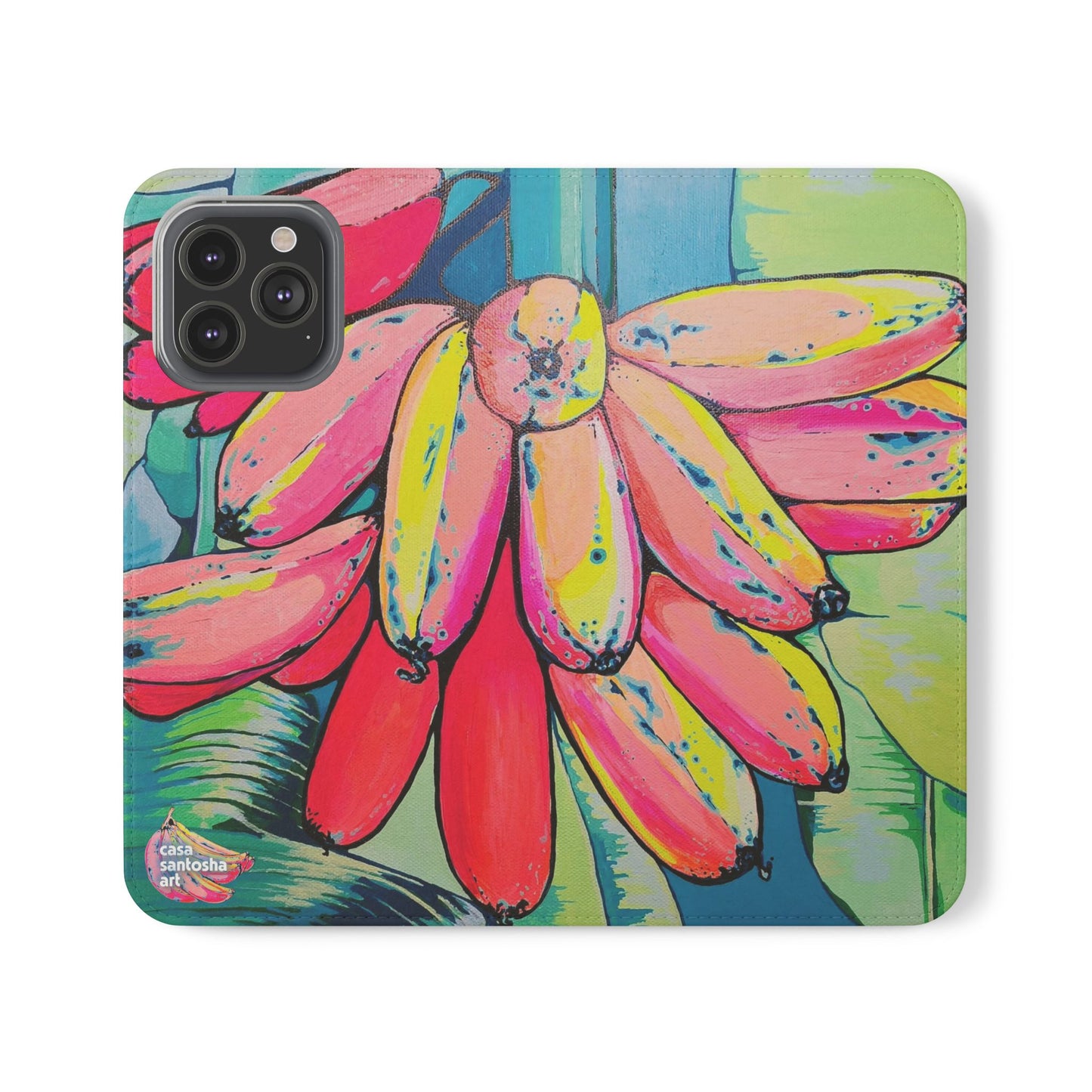 Neon Primitivo Bananas Flip Phone Case – Wallet Cover with Card Slots
