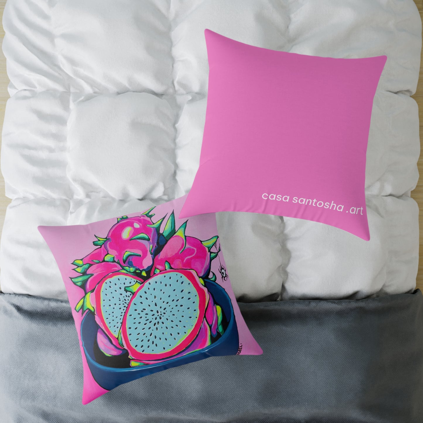 Neon Pink Dragon Fruit Art Canvas Decorative Pillow
