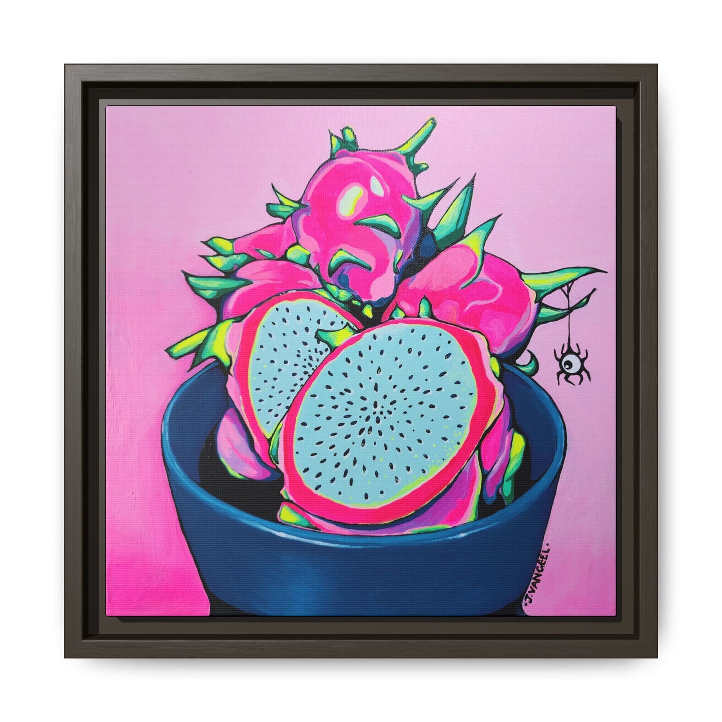Framed Neon Pink Dragon Fruit Canvas Print