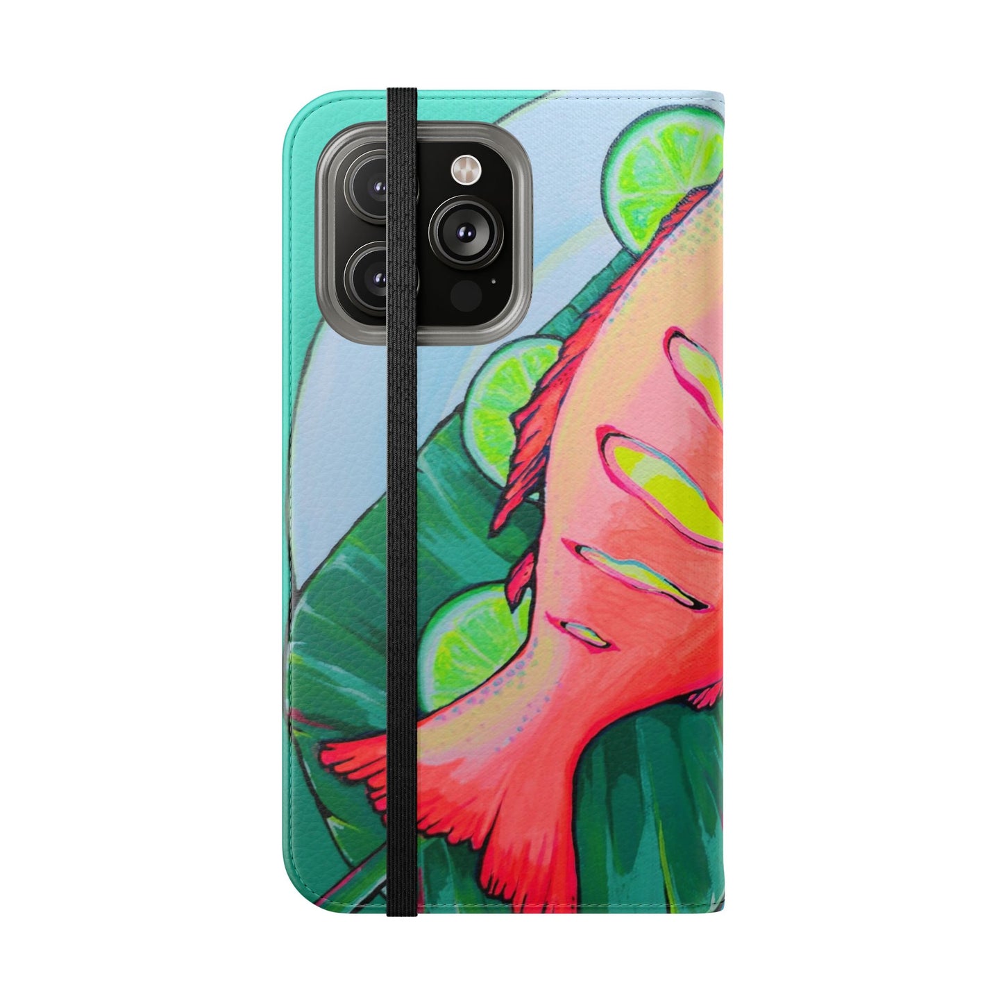 Neon Fried Fish Flip Phone Case – Wallet Cover with Card Slots