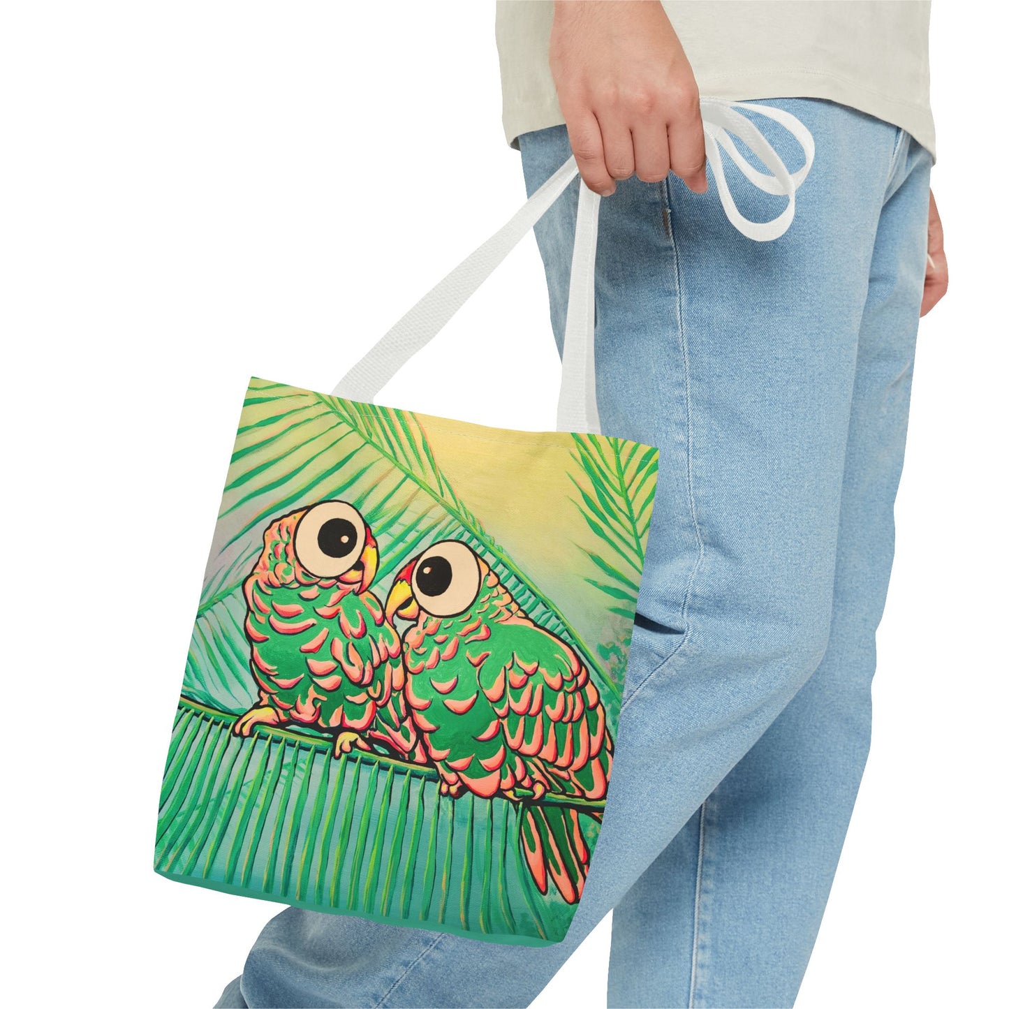 Premium Chatty Cyclops Parrots Tote Bag, Original Artist Design, Reusable Shopping Tote,  Eco-Friendly