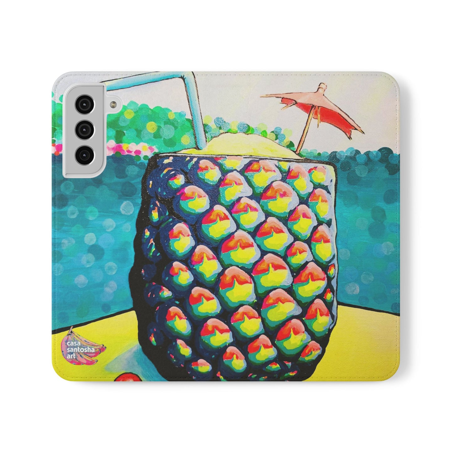 Neon Piña Colada Flip Phone Case – Wallet Cover with Card Slots