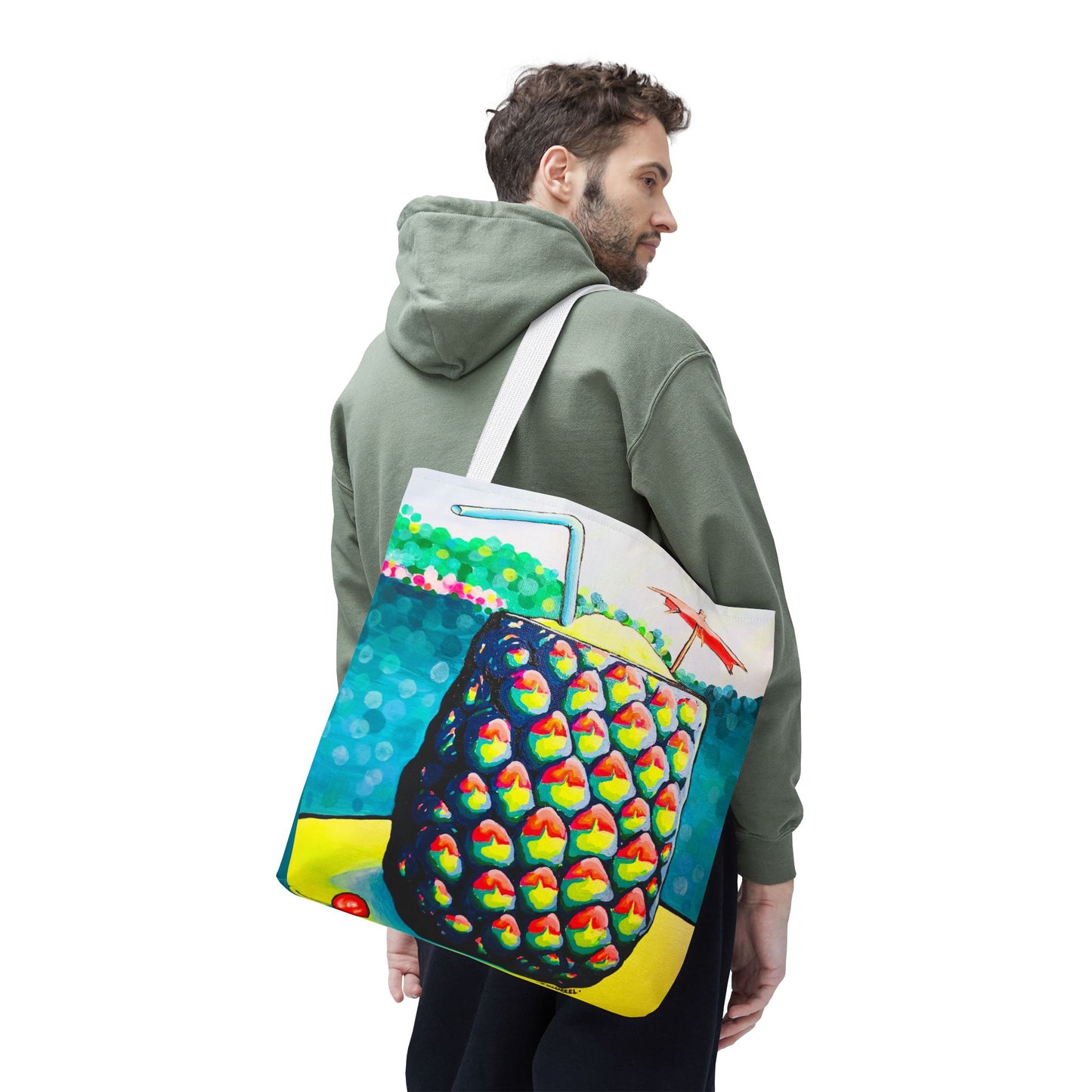 Premium Neon Piña Colada Tote Bag, Original Artist Design, Reusable Shopping Tote,  Eco-Friendly