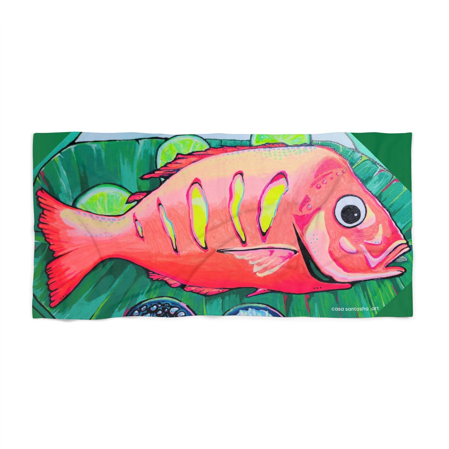 Neon Fried Fish Beach Towel for Summer Fun and Vacation Essentials