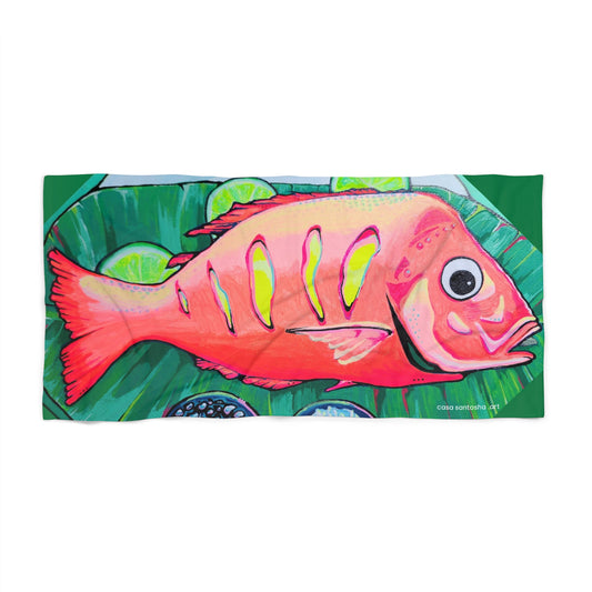 Neon Fried Fish Beach Towel for Summer Fun and Vacation Essentials