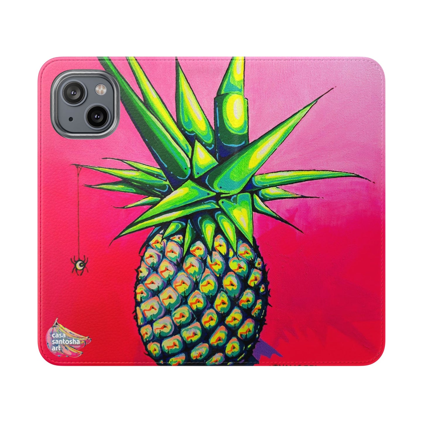 Neon Pineapple Flip Phone Case – Wallet Cover with Card Slots
