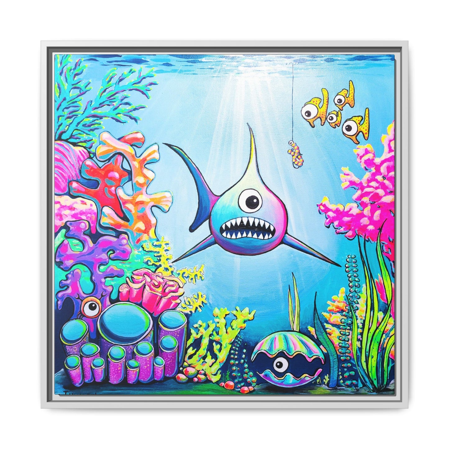 Framed Cyclops Shark Canvas Print