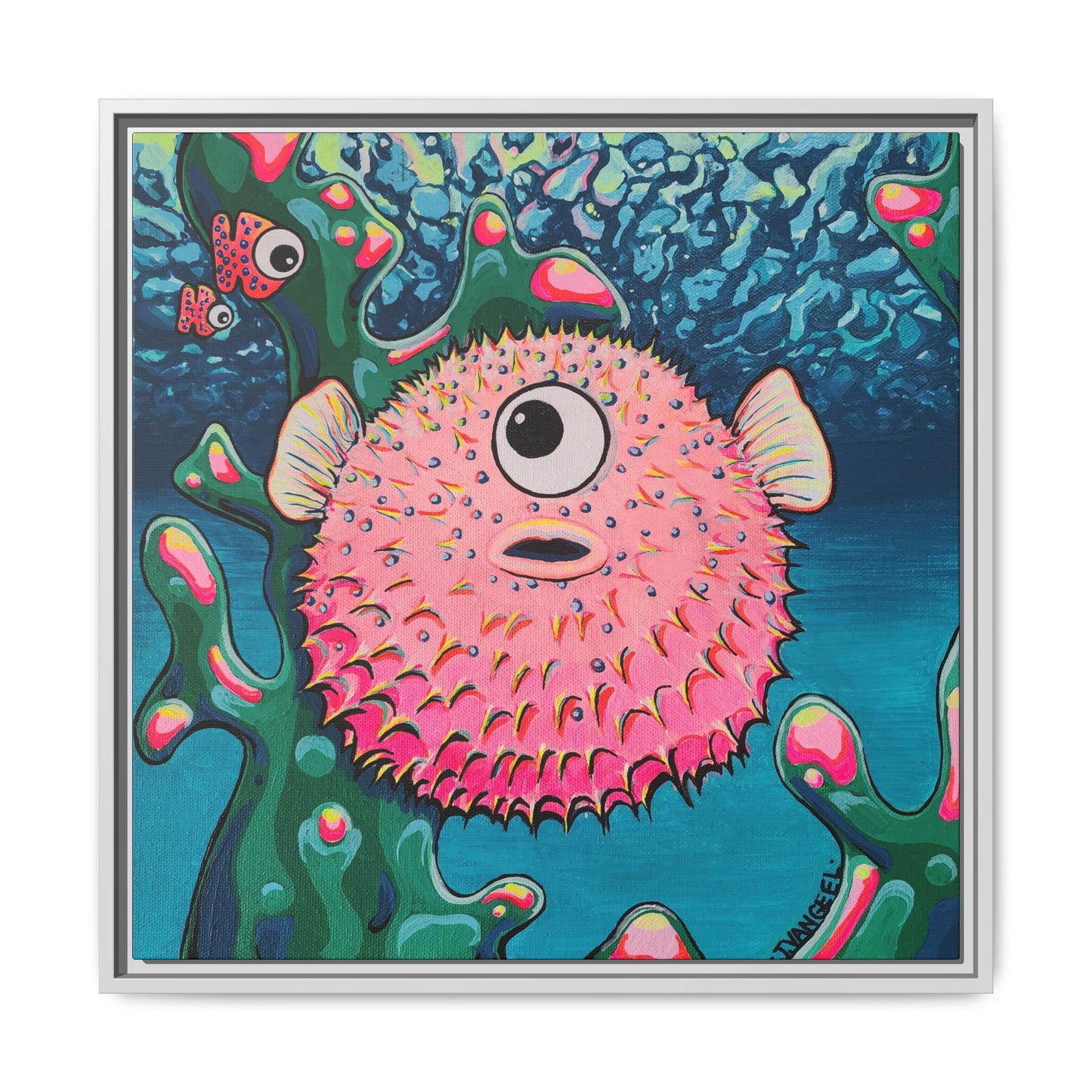 Framed Cyclops Pufferfish Canvas Print