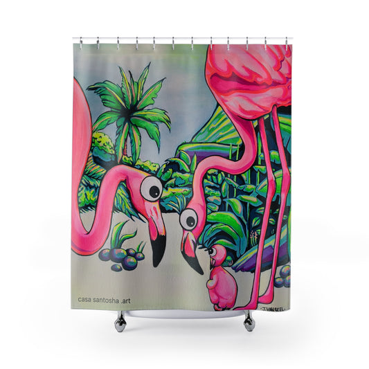 Cyclops Flamingo Family Pop Art Shower Curtain