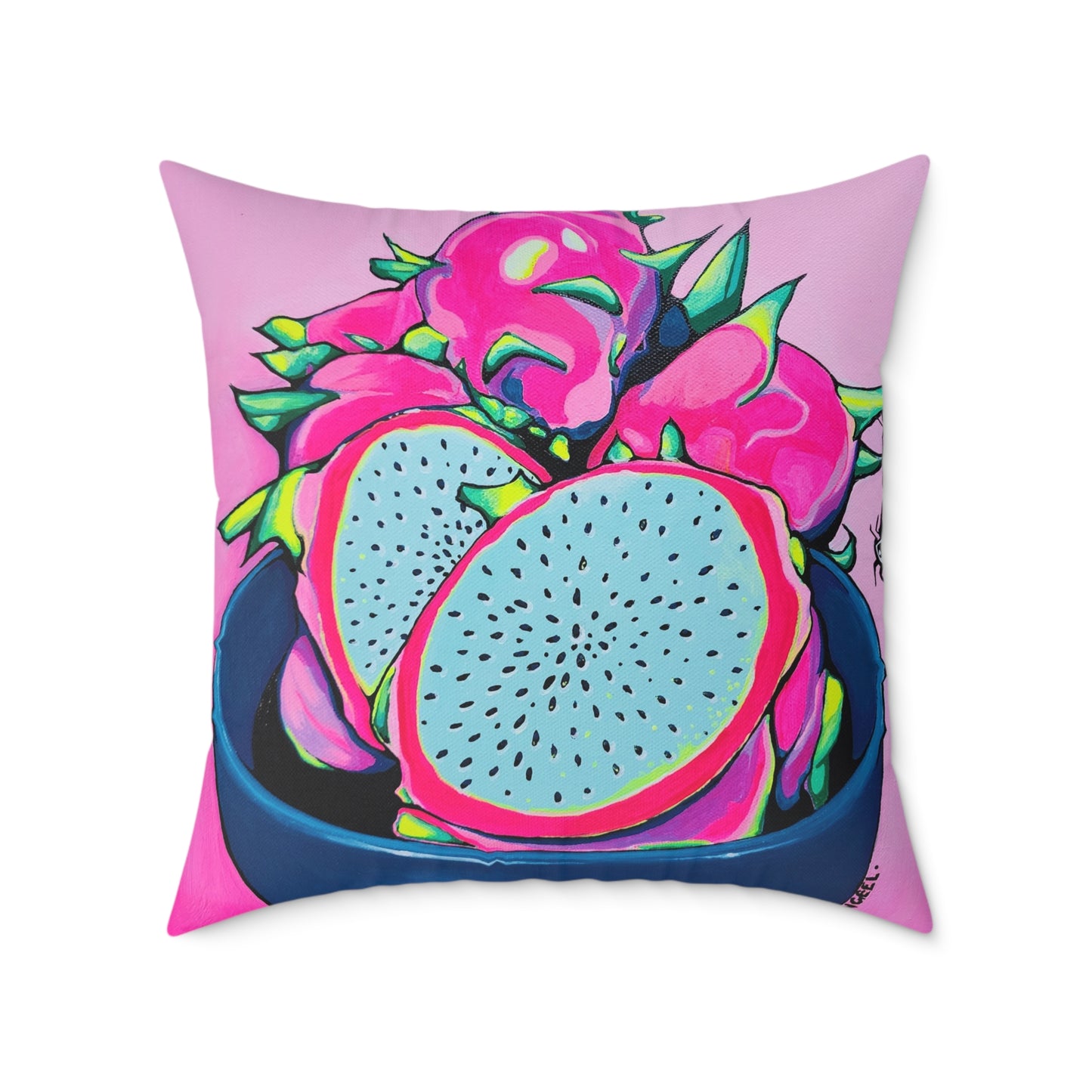 Neon Pink Dragon Fruit Art Canvas Decorative Pillow
