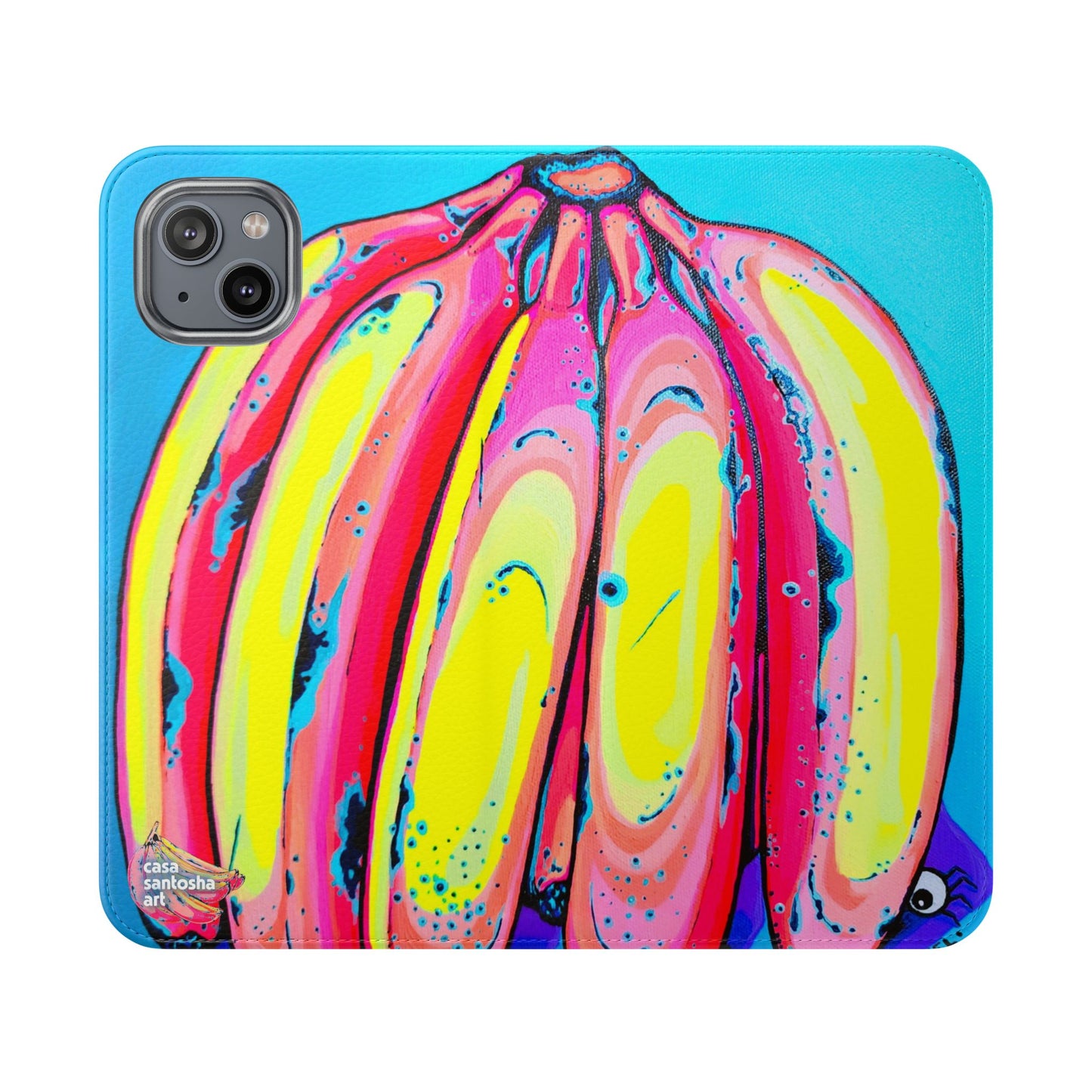 Neon Fat Bananas Flip Phone Case – Wallet Cover with Card Slots