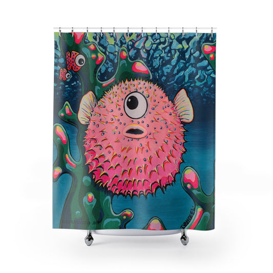 Cyclops Pufferfish Pop Art Shower Curtain