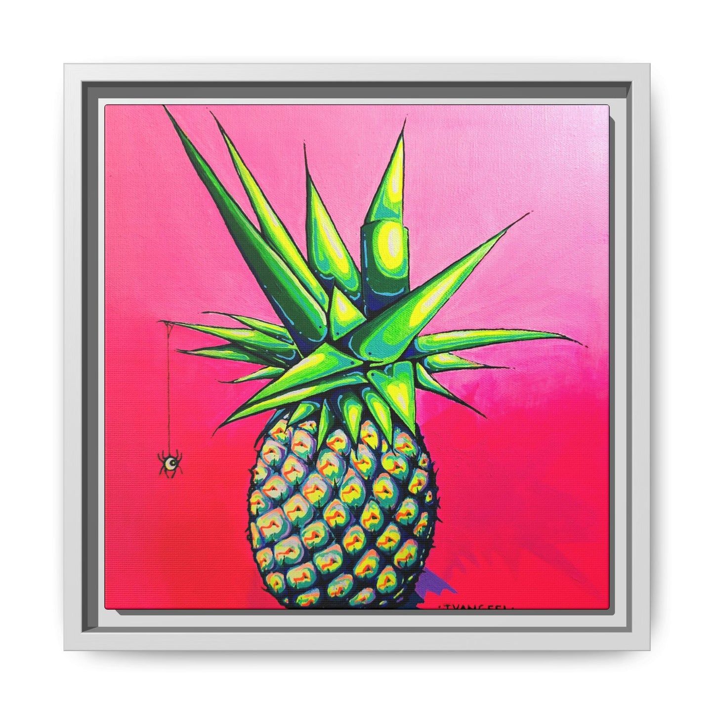 Framed Neon Pineapple Canvas Print