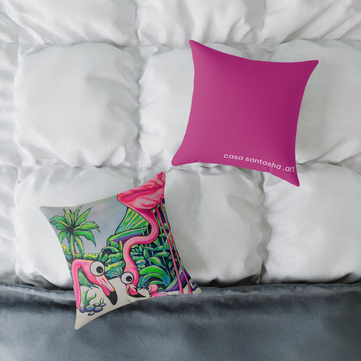 Cyclops Flamingo Family Art Canvas Decorative Pillow