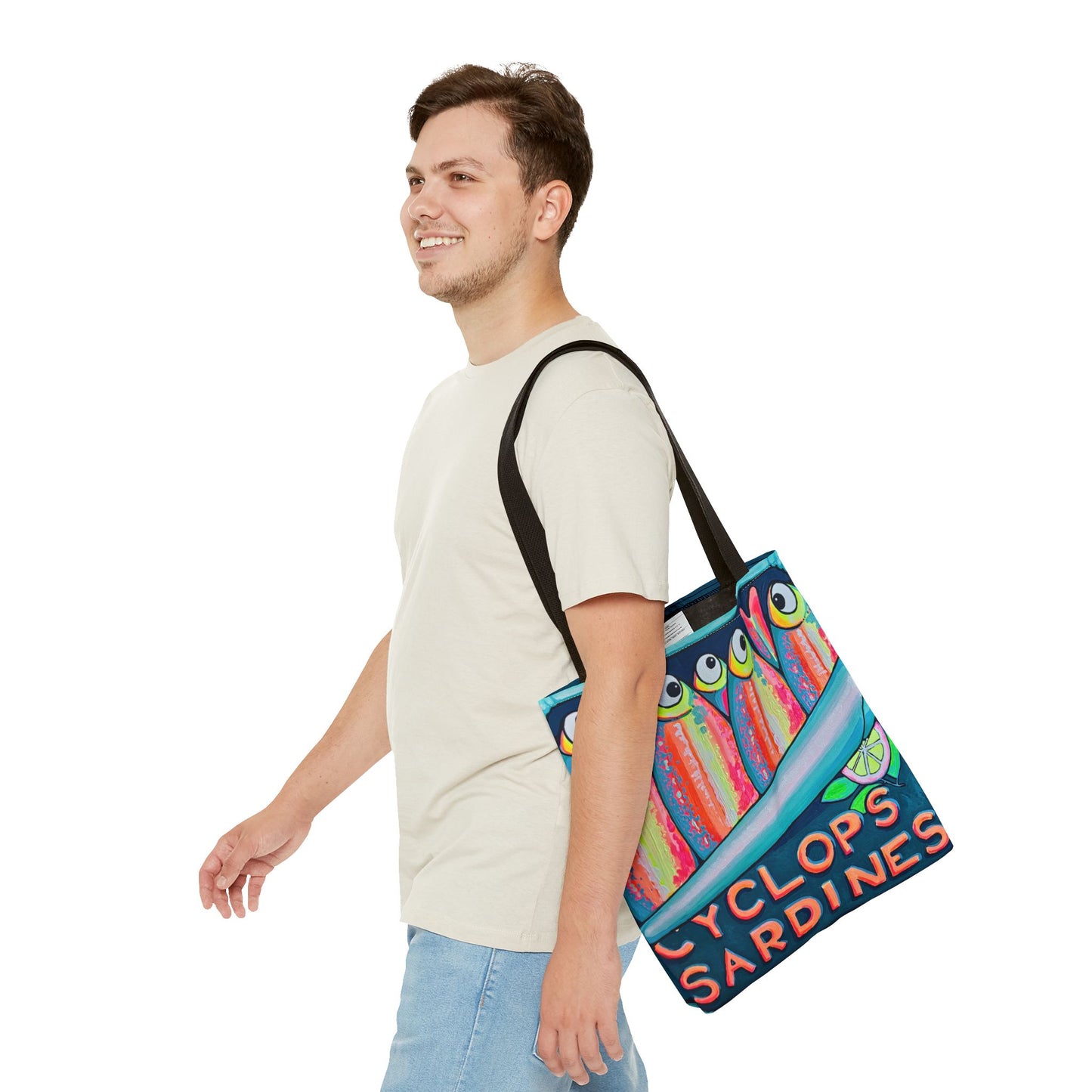 Premium Neon Sardines Tote Bag, Original Artist Design, Reusable Shopping Tote, Eco-Friendly