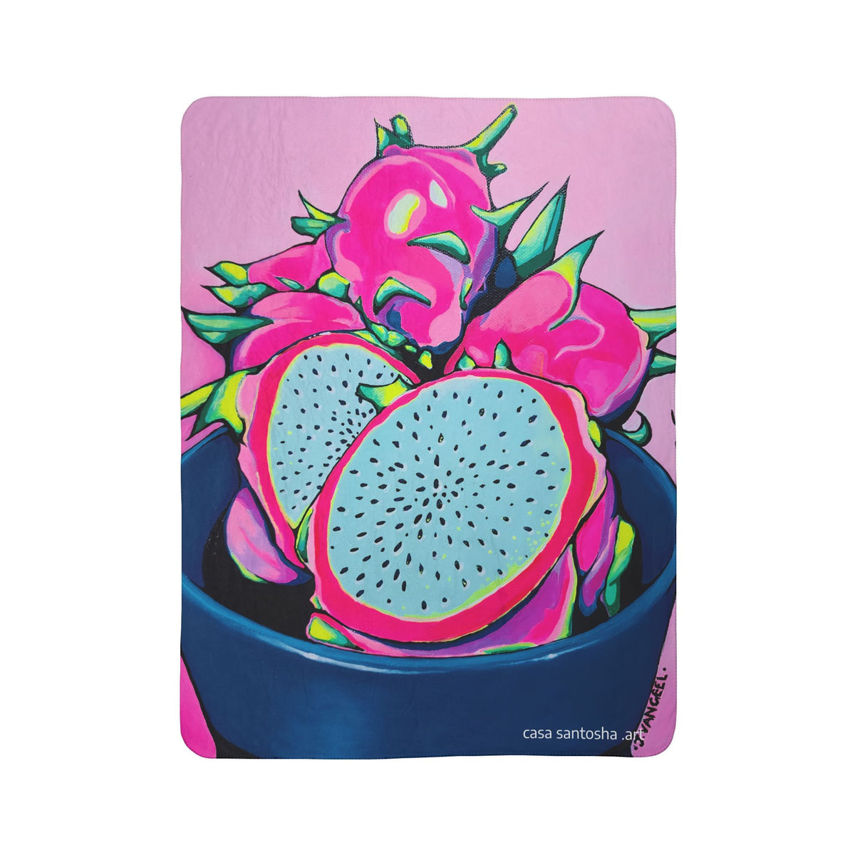 Neon Pink Dragon Fruit Fleece Sherpa Blanket