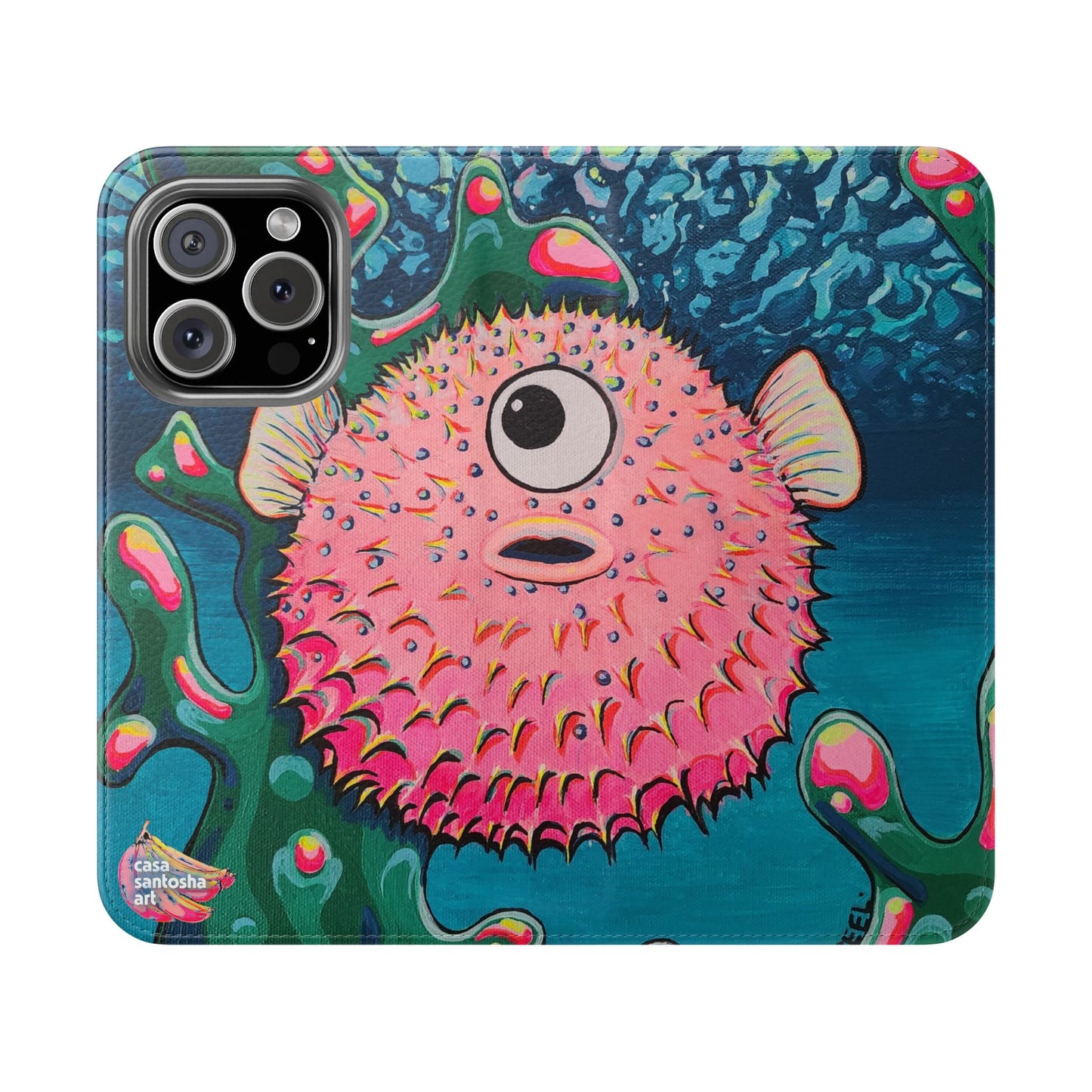 Cyclops Pufferfish Flip Phone Case – Wallet Cover with Card Slots