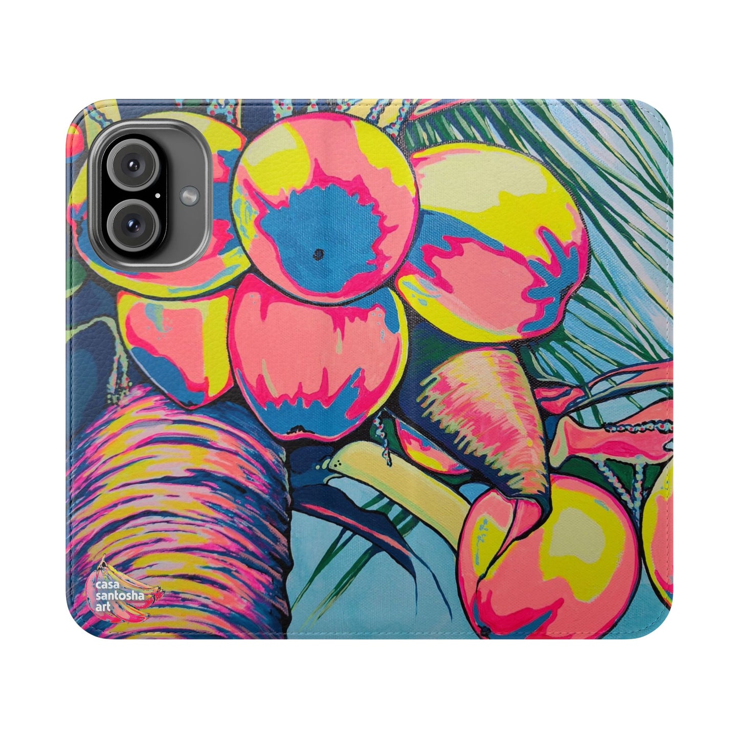 Neon Coconuts Flip Phone Case – Wallet Cover with Card Slots