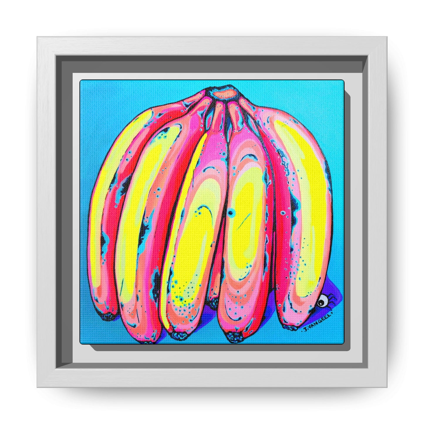 Framed Neon Fat Bananas Canvas Print