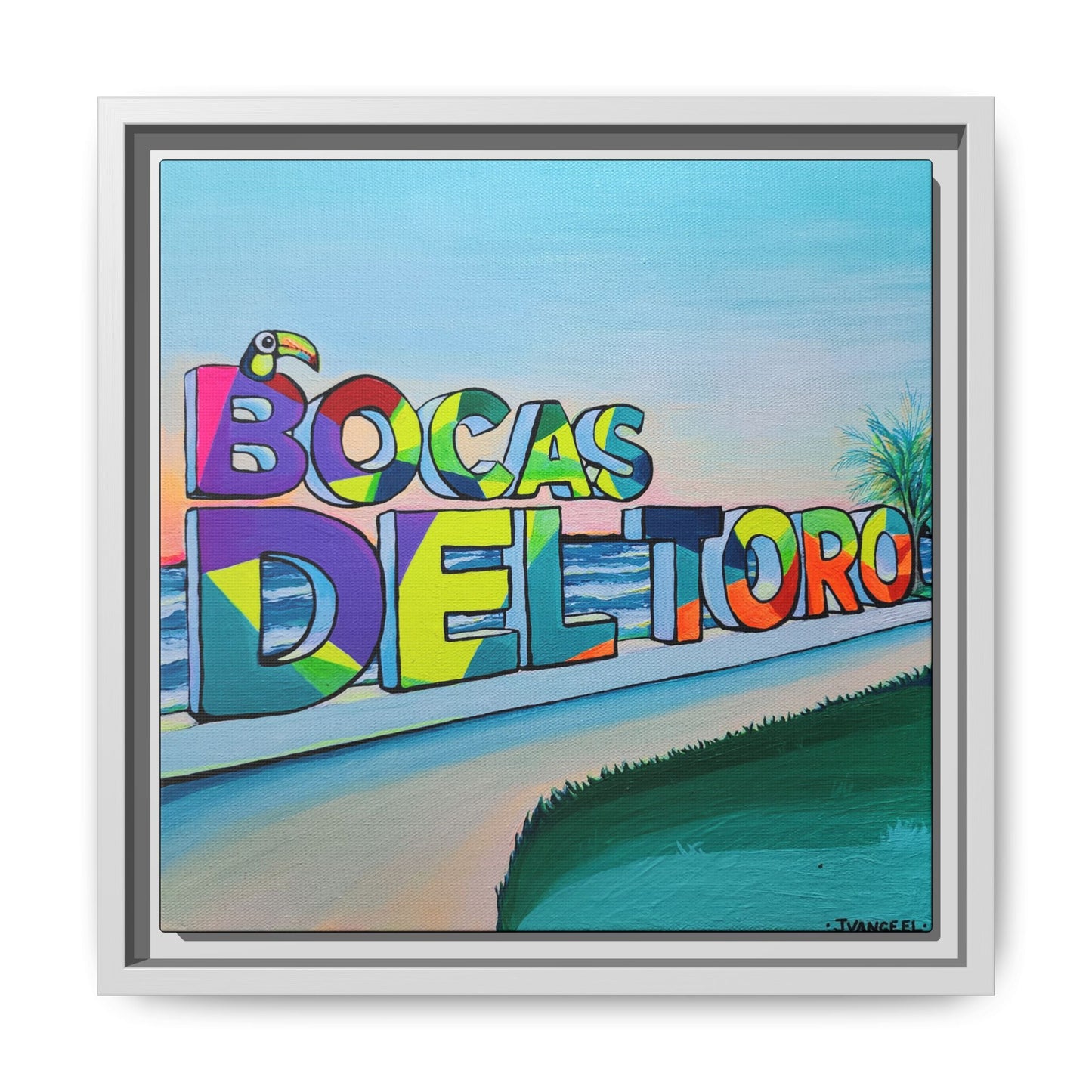 Framed Bocas Del Toro Sign Canvas Print