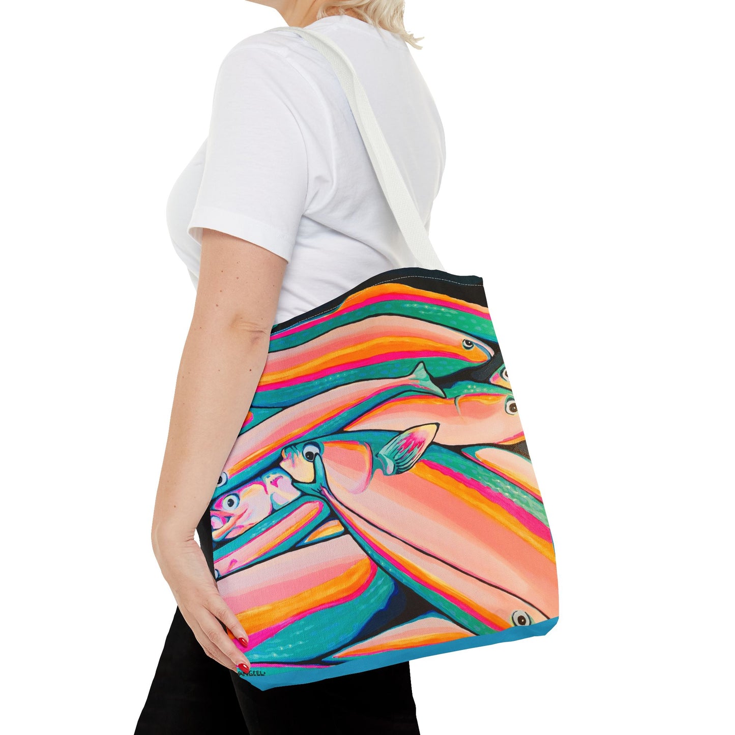 Premium Neon Fish Tote Bag, Original Artist Design, Reusable Shopping Tote, Eco-Friendly
