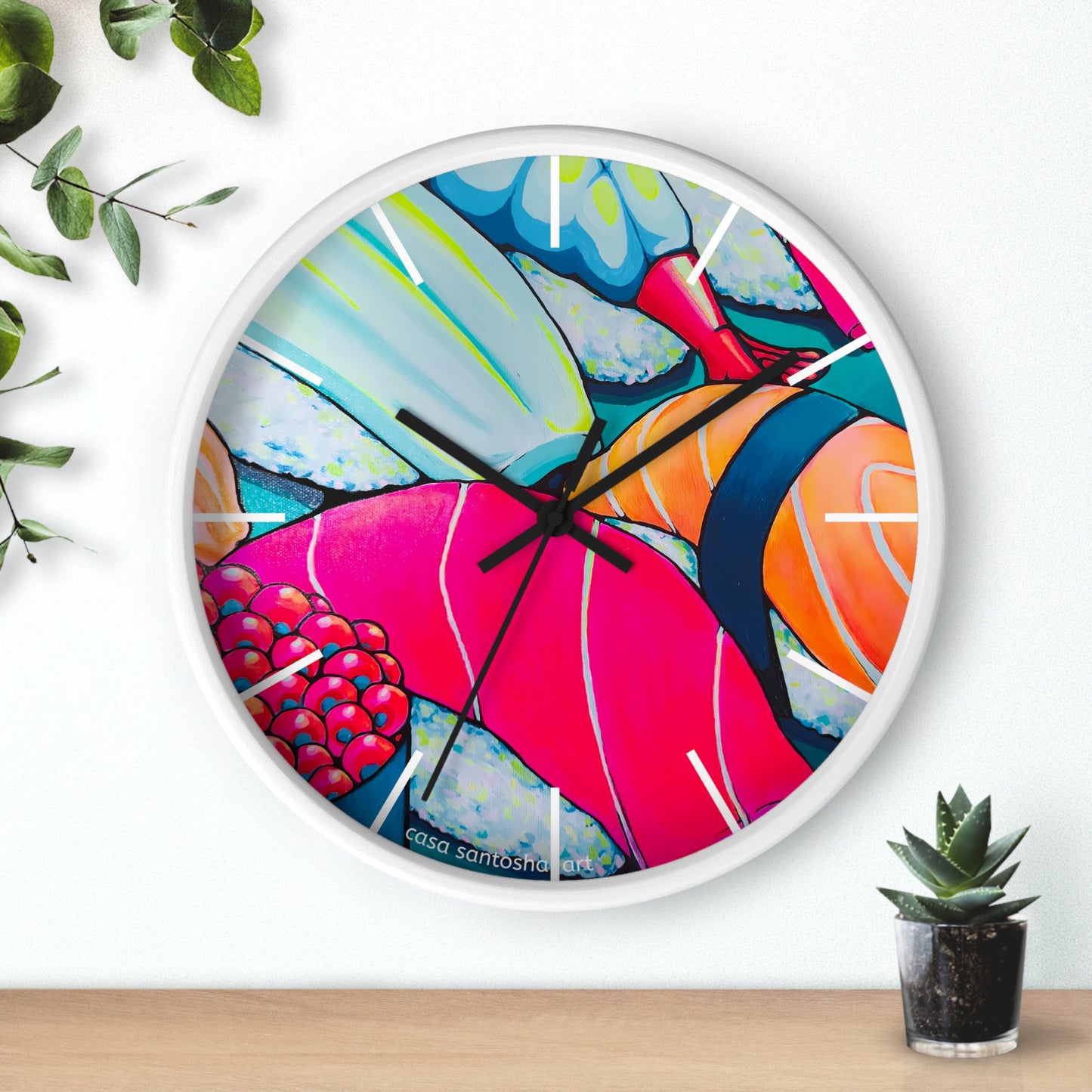 Horloge murale néon Sushi Pop Art
