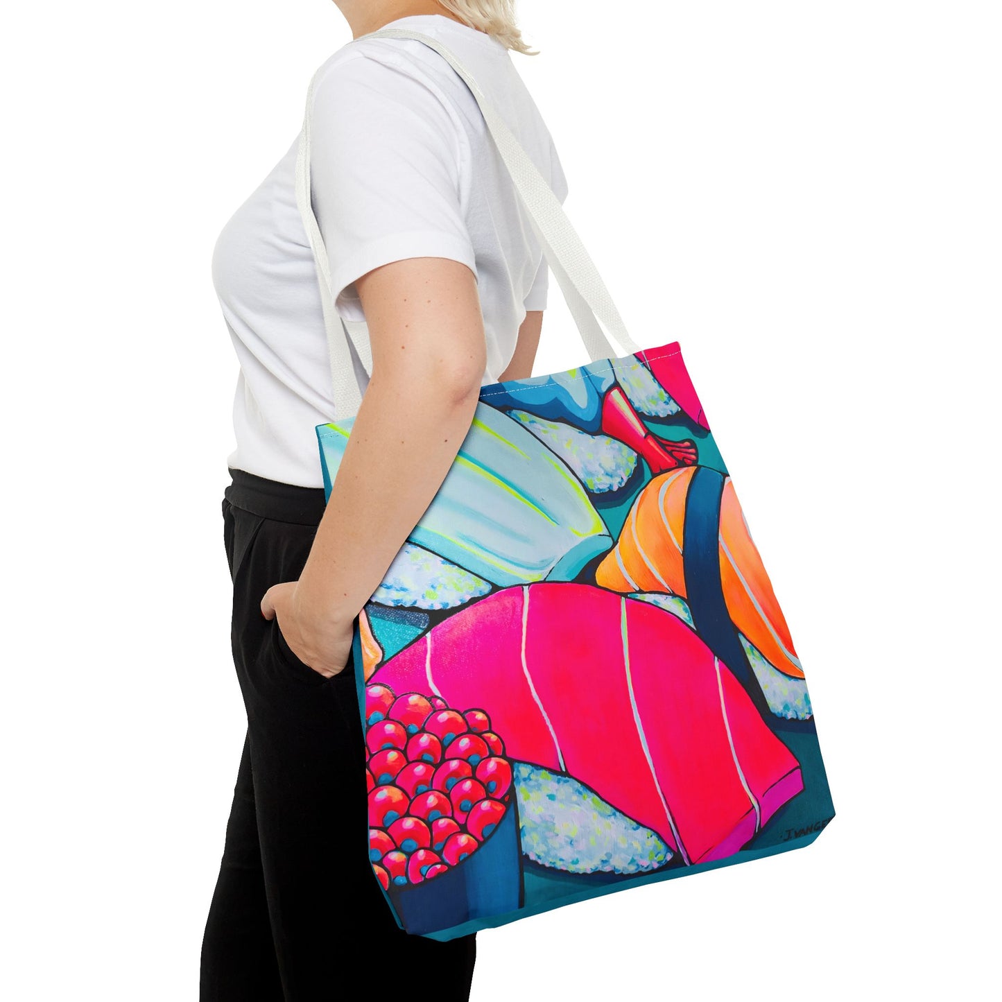 Sac fourre-tout Sushi Néon Premium, Design d'artiste original, Sac de courses réutilisable, Écologique