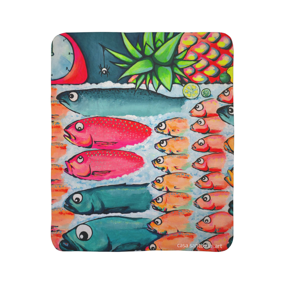 Neon Cabo Fish Market Fleece Sherpa Blanket
