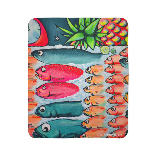 Neon Cabo Fish Market Fleece Sherpa Blanket