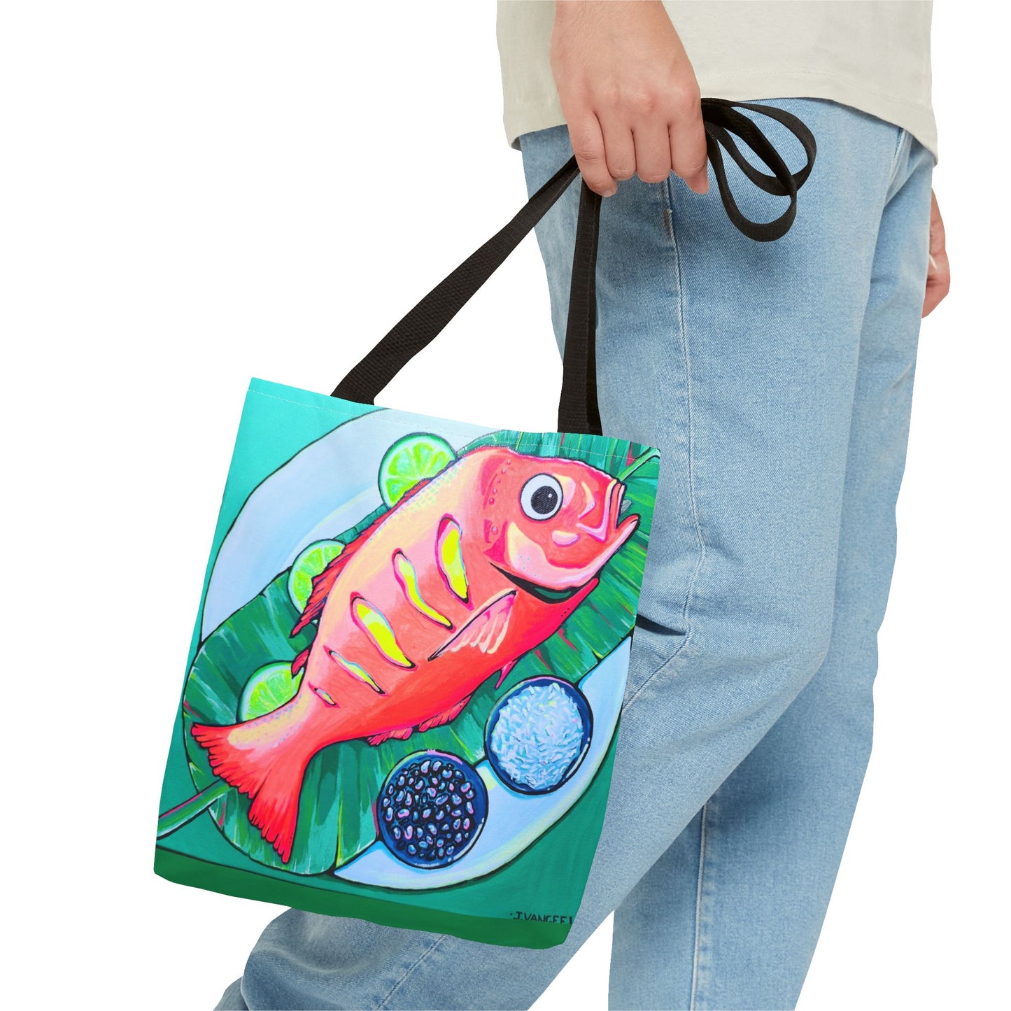 Premium Neon Fried Fish Tote Bag, Original Artist Design, Reusable Shopping Tote, Eco-Friendly