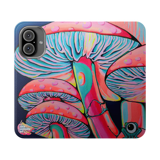 Trippy Mushrooms Flip Phone Case – Wallet Cover with Card Slots