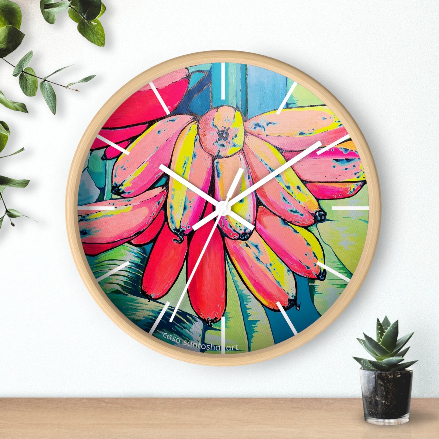 Neon Primitivo Bananas Pop Art Wall Clock