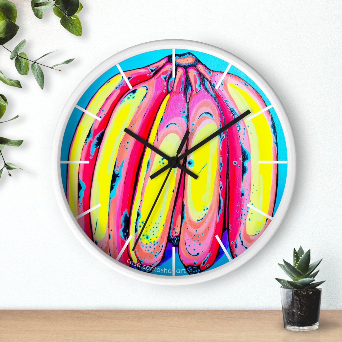 Neon Fat Bananas Pop Art Wall Clock