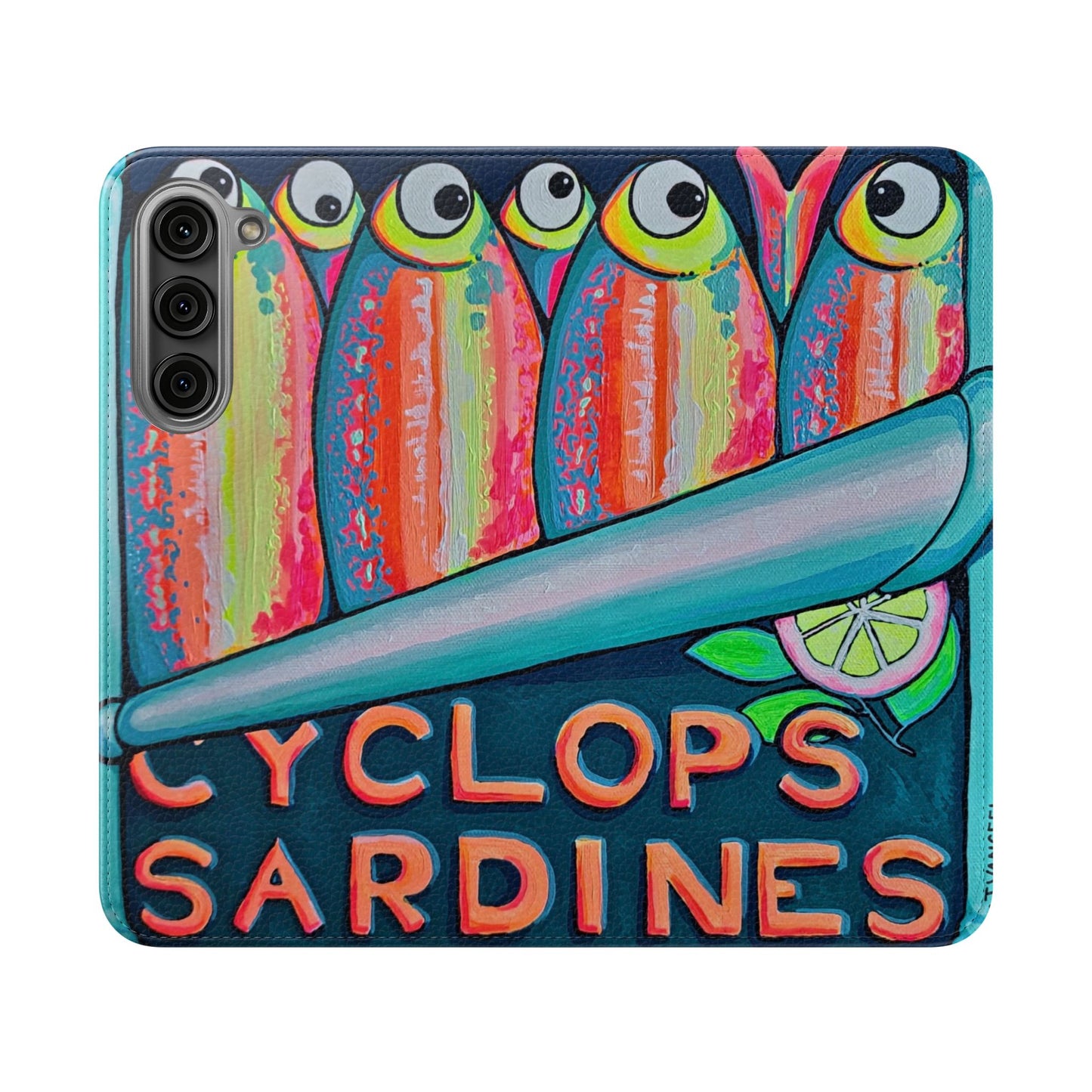 Neon Sardines Flip Phone Case – Wallet Cover with Card Slots