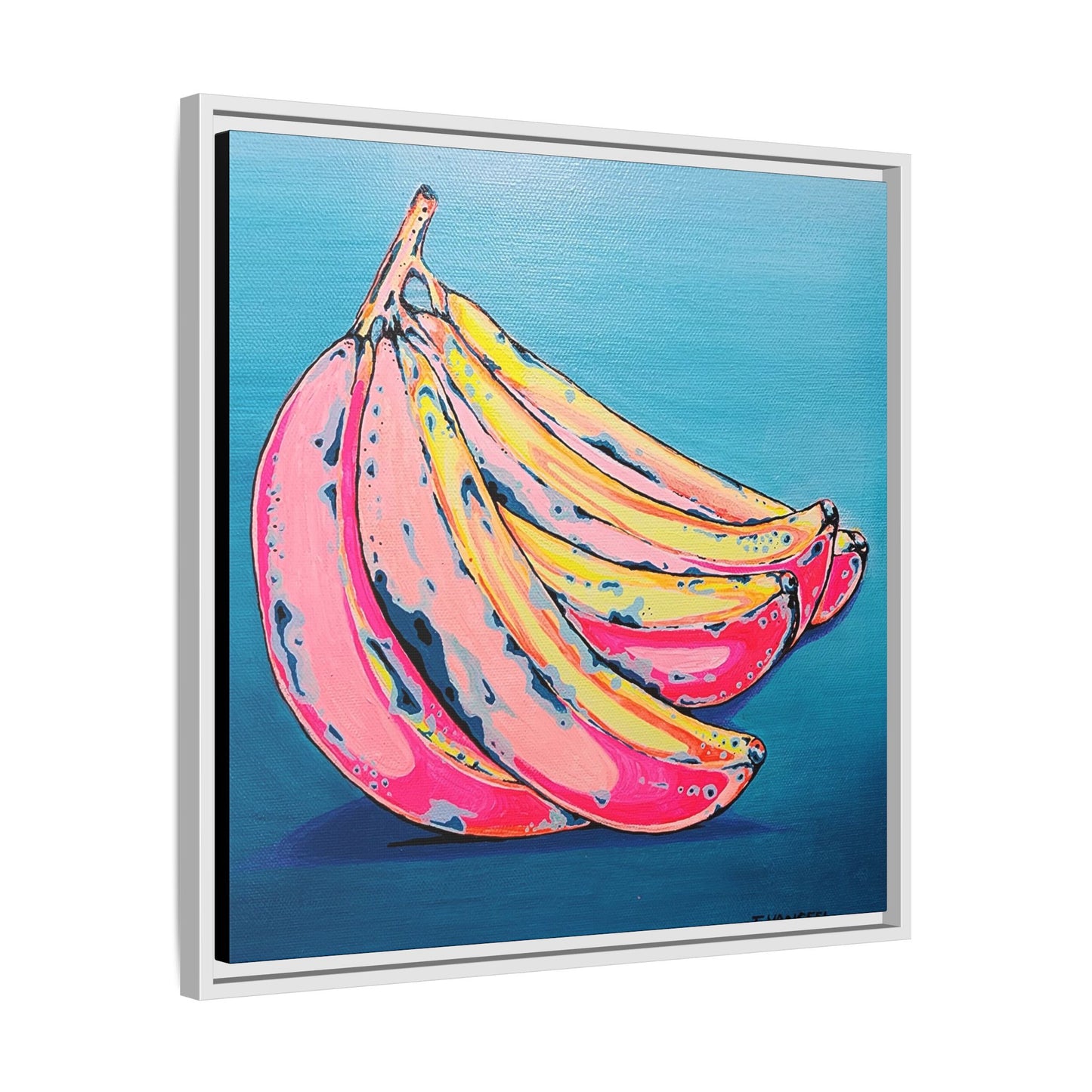 Framed Neon Bananas Canvas Print