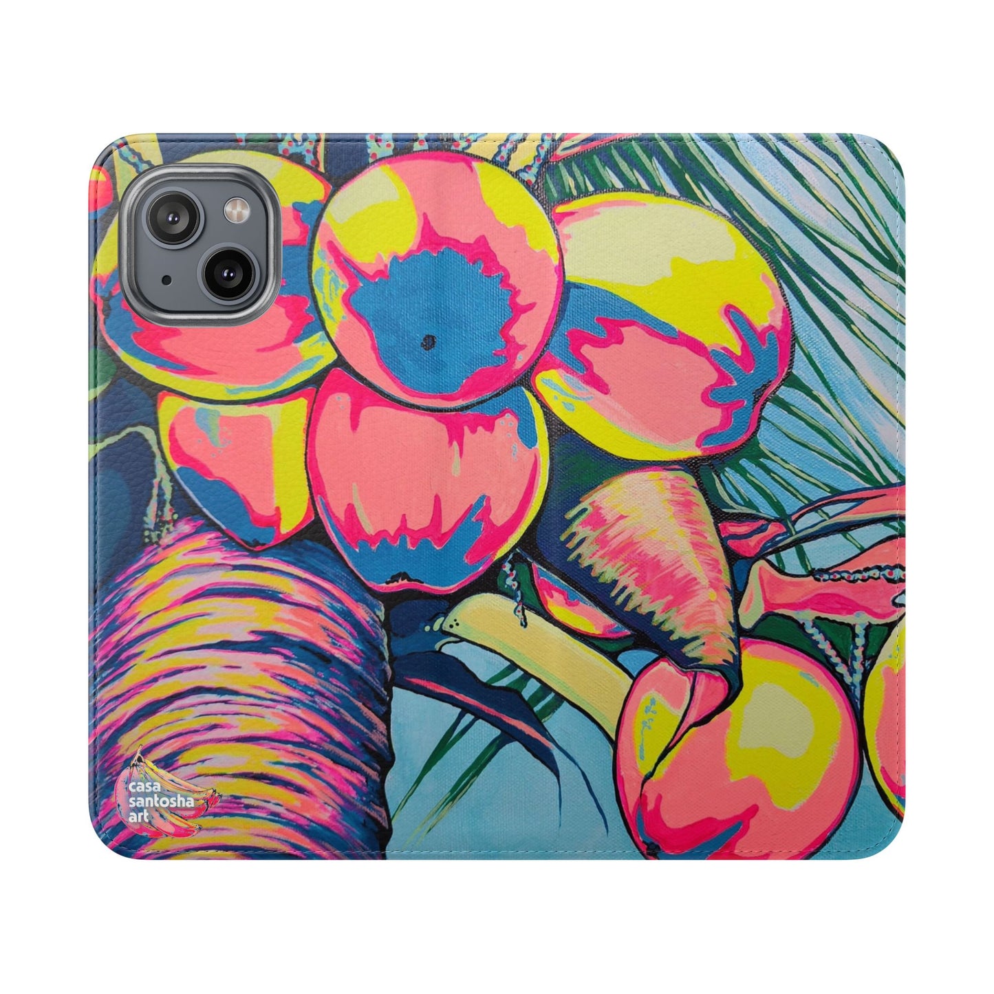 Neon Coconuts Flip Phone Case – Wallet Cover with Card Slots