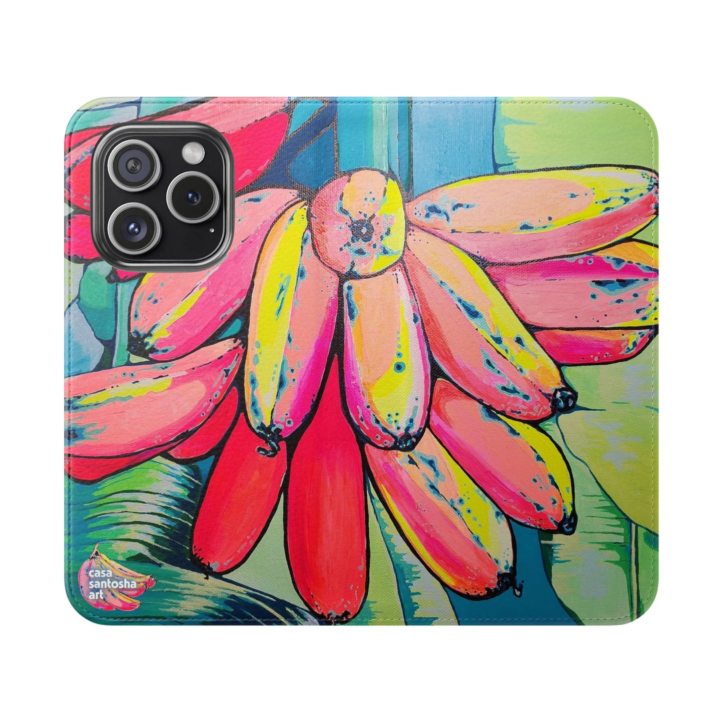 Neon Primitivo Bananas Flip Phone Case – Wallet Cover with Card Slots
