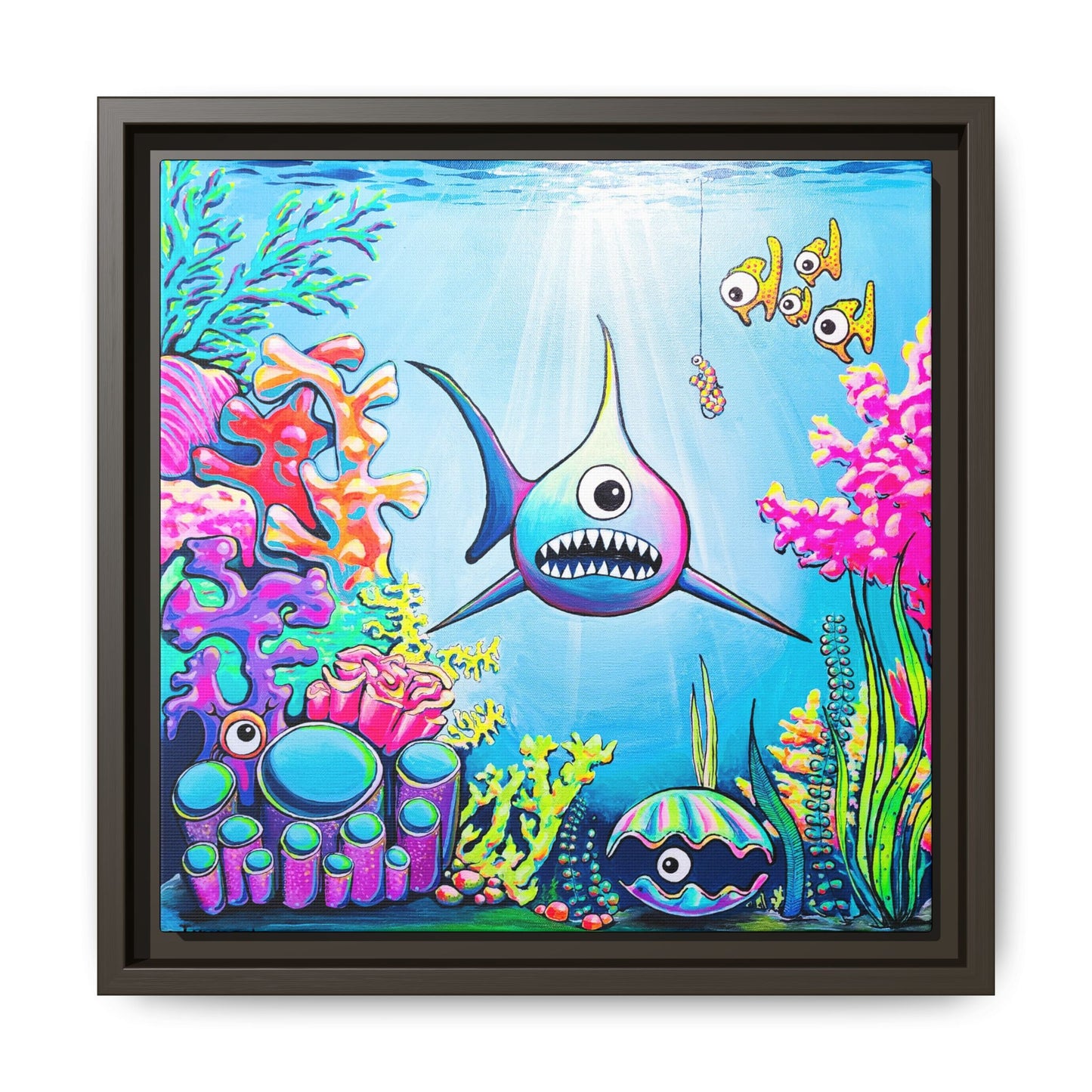 Framed Cyclops Shark Canvas Print