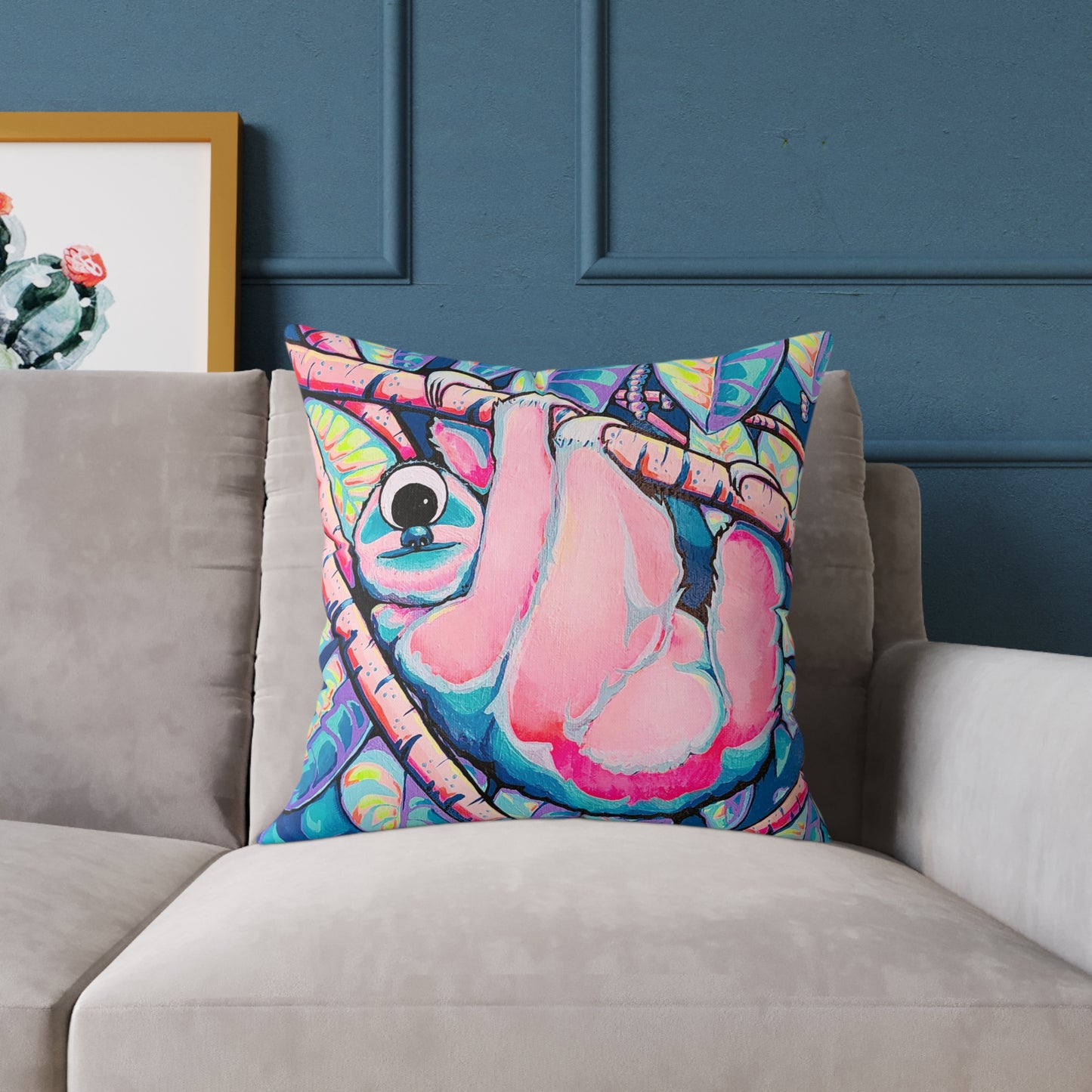 Cyclops Sloth Art Canvas Decorative Pillow