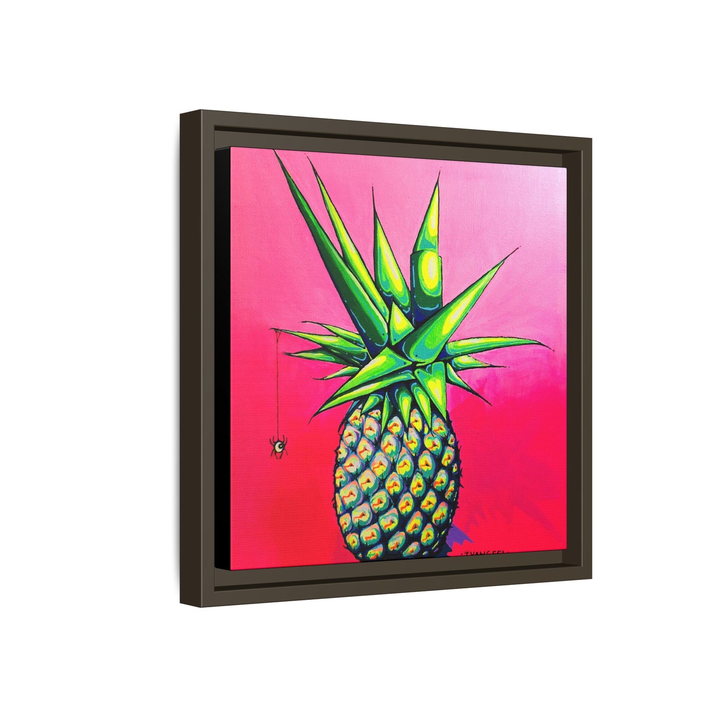 Framed Neon Pineapple Canvas Print