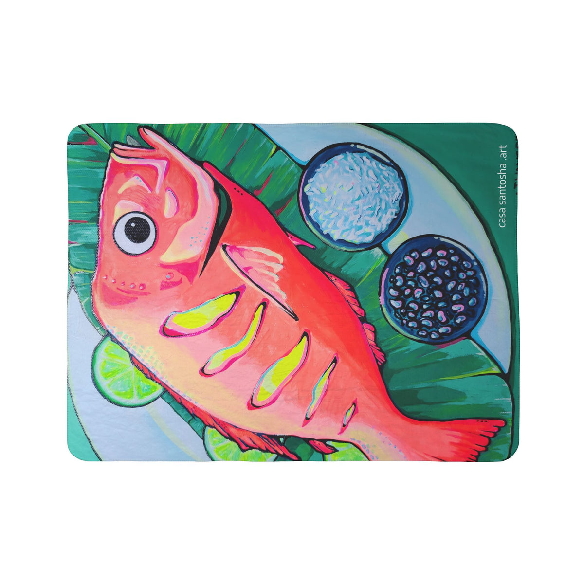 Neon Fried Fish Fleece Sherpa Blanket