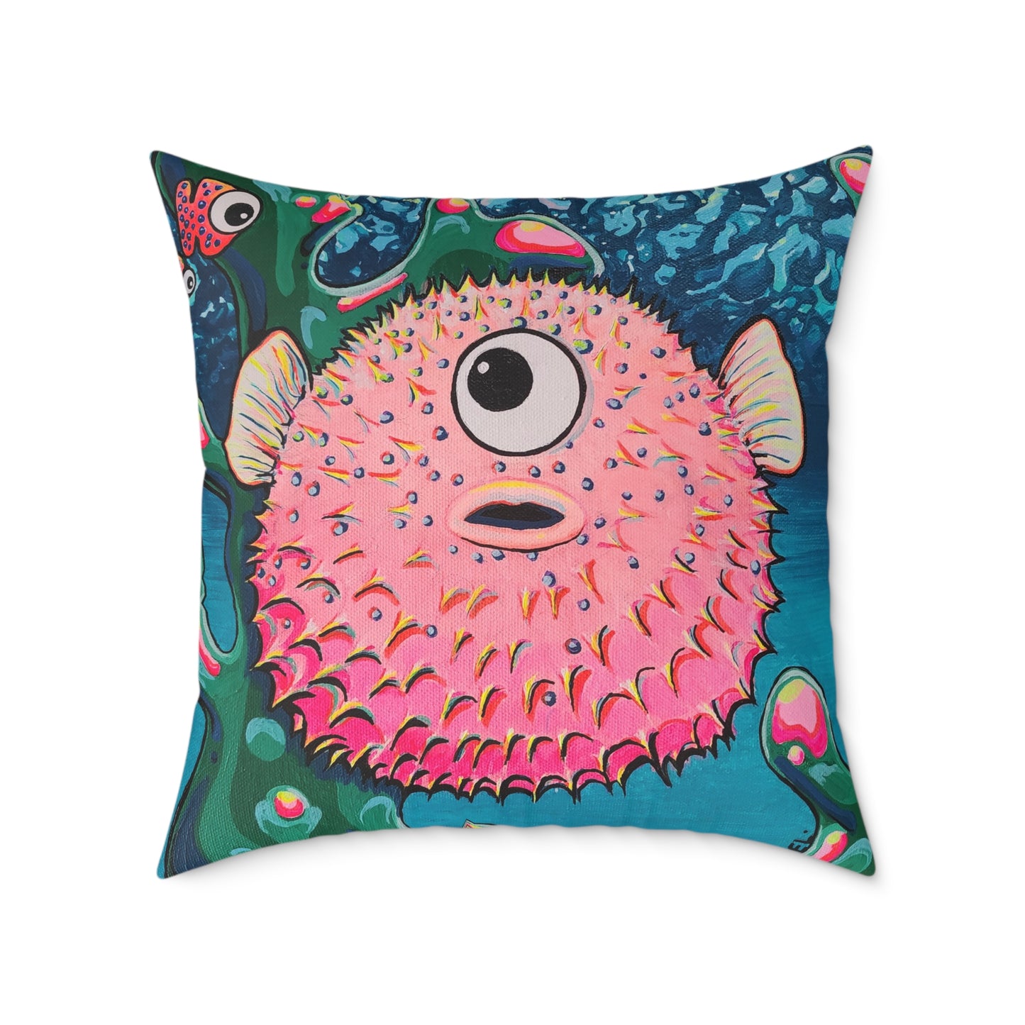 Cyclops Pufferfish Art Canvas Decorative Pillow